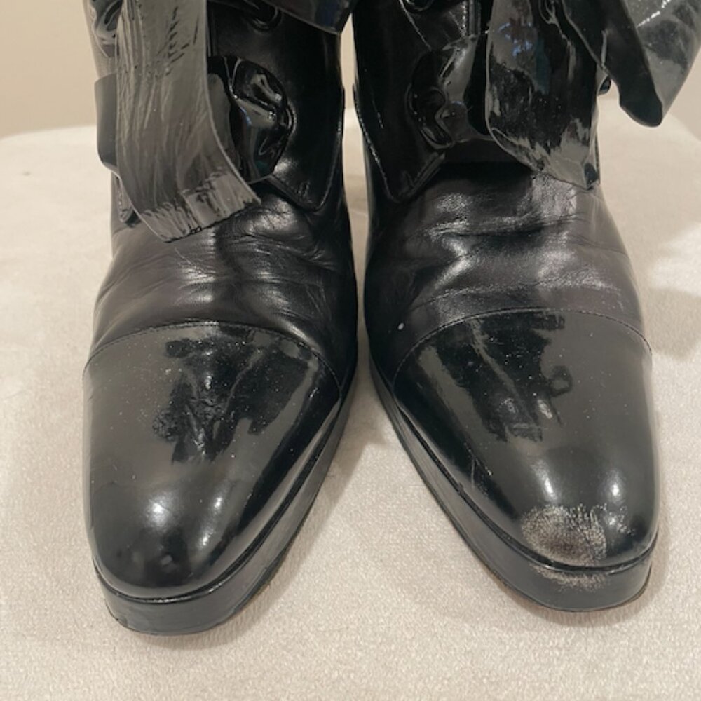 Chanel Vintage Black Patent Leather Lace Up Boots c1994 - Picture 7 of 9
